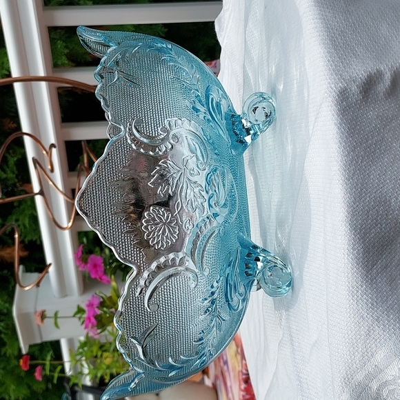 Vintage Other - Vintage Jeannette mid century Pressed Glass Blue Footed Hombre  Compote Bowl MCM